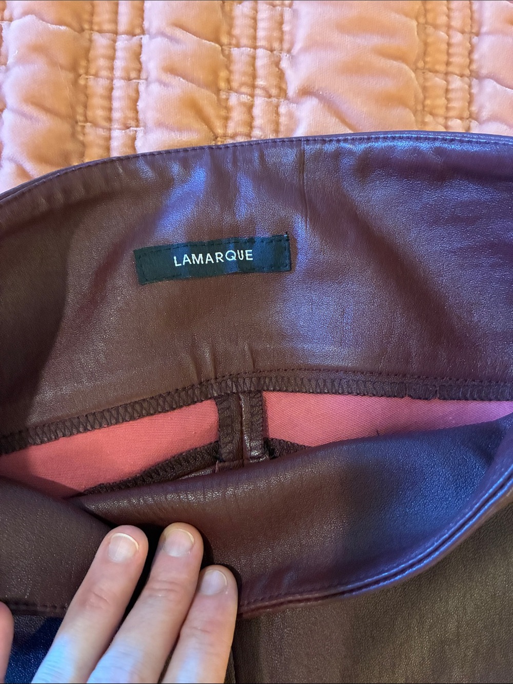 Lamarque burgundy red moto leather zip hem slim pants/leggings 13” waist - Picture 7 of 10